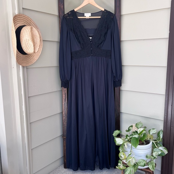 Vintage Shadowline Sz M Peignoir Set Silky Black Satin Elegant